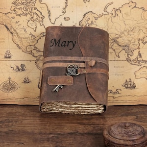 Personalized leather journal with Antique Key | Handmade Deckle Edge Paper | custom leather journal