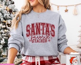 Sudadera con capucha para el maestro favorito de Papá Noel, camiseta navideña para el maestro, regalo de Navidad, sudadera con capucha para el maestro favorito, camiseta navideña linda para el maestro, fiesta de Navidad