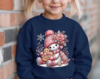 Sudadera navideña rosa de muñeco de nieve para niño, camiseta de muñeco de nieve para niño, mono navideño familiar para bebé, camiseta navideña para niño, regalo de Navidad