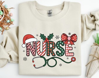 Sudadera navideña de enfermería, camiseta de la escuela de enfermería, camiseta navideña de enfermera, sudadera navideña de enfermera, sudadera de enfermera, regalo de enfermera para mujer