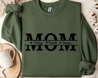 Sudadera personalizada para mamá con nombre de niño, suéter personalizado para mamá, camiseta personalizada con nombre de niño, regalo minimalista personalizado para mamá, Día de la Madre
