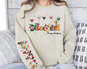 Mickey and Friends Christmas Sleeve Sweatshirt, Vintage Disneyland Christmas Party Sweatshirt, Merry Christmas Shirt, Family Matching Shirt
