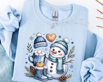 Sudadera navideña de muñeco de nieve, bonita camiseta de muñeco de nieve, regalo de Navidad, bonita sudadera de invierno, sudadera navideña, camiseta navideña para mujer