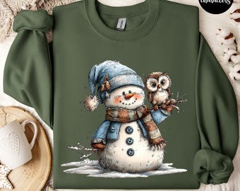 Sudadera navideña personalizada de muñeco de nieve, suéter navideño de regalo, camiseta de muñeco de nieve, cuello redondo navideño, suéter navideño, camisas navideñas para mujer