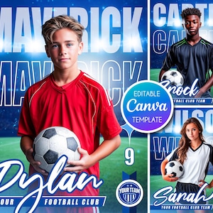 Redigerbar fotbollsaffisch Canva-mall: Lagbannerdesign, fotbollsmediadag (direktnedladdning)