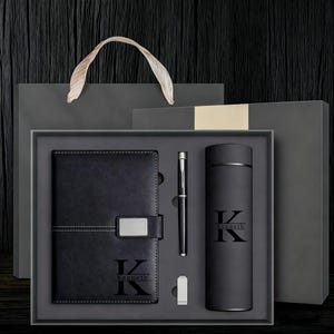 Custom Engraved Notebook With Pen, Leather Notebook Set, End Of Year Thank You Gift, Matching Pen, New Job Present