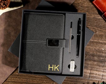 Custom Leather Notebook Gift Set, Personalized Graduation Present