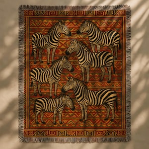 Manta tejida de cebra tribal africana / Manta estilo safari boho