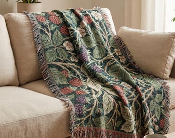 Botanical Blackberry Vine Woven Blanket | Tapestry Throw