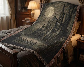 Manta tejida estilo catedral gótica / Manta de algodón estilo Dark Academia