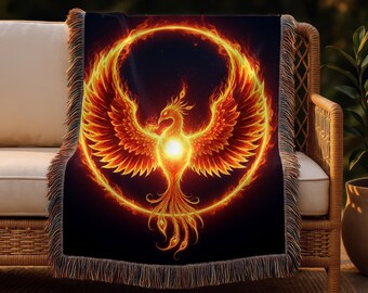 Phoenix Woven Blanket | Fire Bird Throw, Celestial Decor