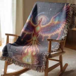 Celestial Phoenix Woven Blanket | Mystic Spiritual Decor