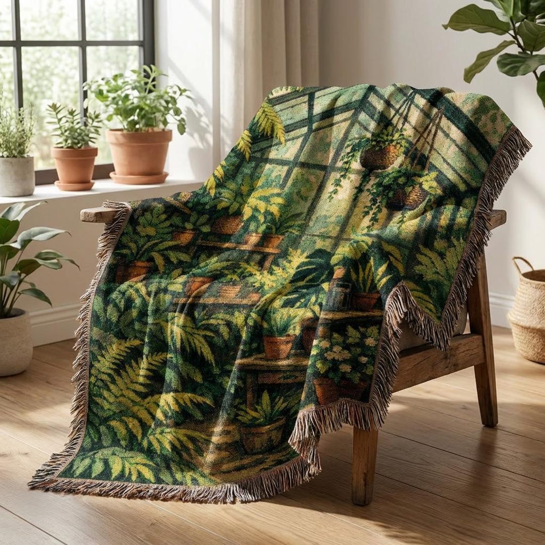 Greenhouse Botanical Woven Blanket | Cottagecore Plant Throw Tapestry ...