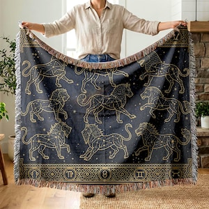 Constellation Lion Tapestry Woven Blanket | Astrology Star Map Throw