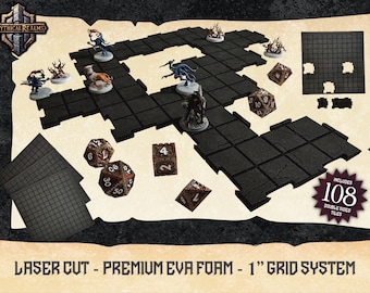 Tuiles de donjon modulaires en mousse EVA - 108 terrains RPG recto-verso découpés au laser pour figurines de style D&D