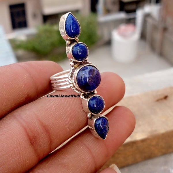Anillo de dedo completo, anillo de lapislázuli, anillo hecho a mano, anillo de plata de ley 925, anillo de diseño con amatista natural, anillo de piedra natal, regalo para mujer