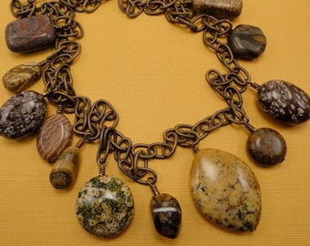 Collier laiton et pierres précieuses