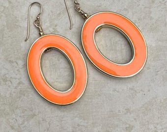 Orange Oval Hoop Earrings