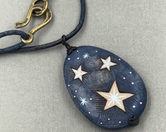 Starry Night Wood Fired Pendant Necklace