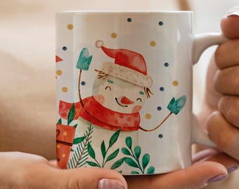 Christmas Snowman Mug Wrap, Holiday Sublimation Design (JPG)