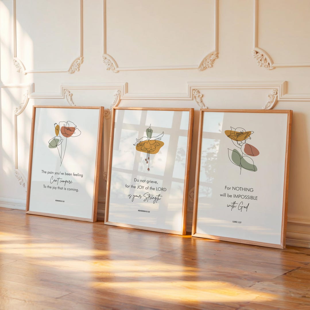 Christian Wall Art Set of 3 | Bible Verse Prints | Modern Scripture ...