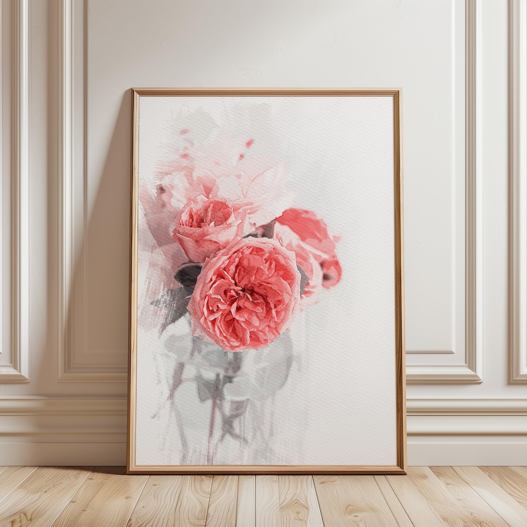 Pink Roses Watercolor Print | Instant Printable Wall Art | Digital ...