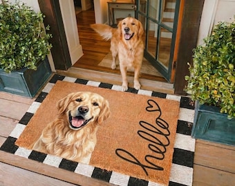 Custom Pet Portrait Watercolor Doormat, Personalized Dog Cat Welcome Mat, Pet Lover Gift, Family Dog Door Mat