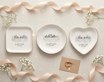 Landscape Ring Dish, City Ring Dish, Custom City Skyline Gift, City Attractions Trinket Dish, Couple Gift, Personalized City Jewelry Tray