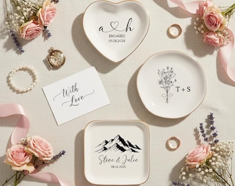 Personalized Wedding Jewelry Dish,Initial and Date Ring Holder,Engagement Trinket Dish,Bridal Shower Gift,Gift for Women,Anniversary Gift