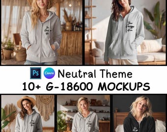 Gildan 18600 Zip Up Hoodie Mockup | Christmas Design (Digital Download)