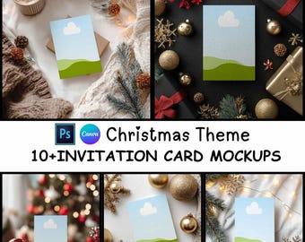 Christmas Card Mockup Bundle | Invitation Template (PSD & Canva)