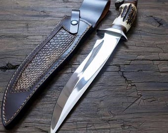 14" 5160 High Carbon Steel Hunting Knife | Hand-Forged Survival Blade with Leather Sheath |