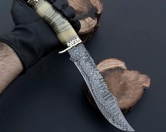 13” Custom Damascus Steel Bowie Knife | Handmade Survival & Bushcraft Blade | Gift for Him