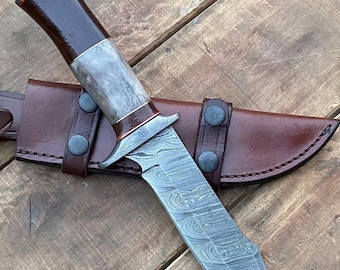 13” Custom Damascus Steel Bowie Knife | Handmade Survival & Bushcraft Blade | Gift for Him