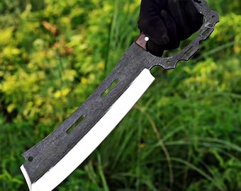 18" 5160 High Carbon Steel Hunting Knife | Hand-Forged Survival Blade with Leather Sheath |