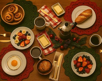 Handmade Crochet Christmas Placemats – Red & Green Eco-Friendly Set