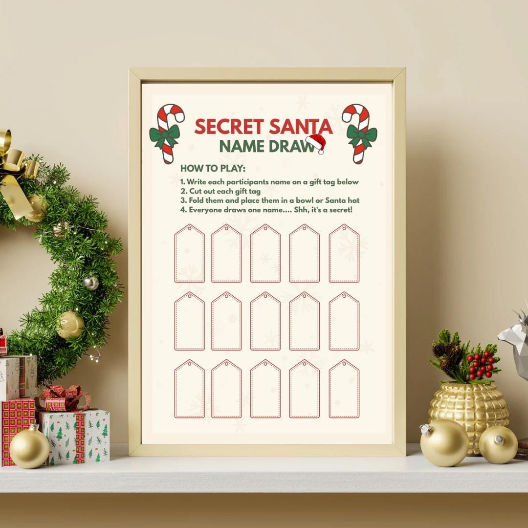 Secret Santa Name Draw Printable Christmas Party Game Festive Name Secret Santa Name Draw Printable Christmas Party Game Festive Name