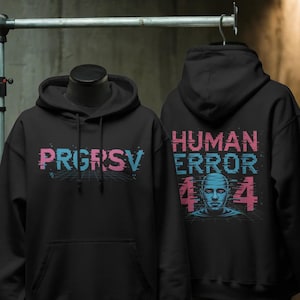 Cyberpunk Hoodie Human Error Glitch Art Sweatshirt Techwear Graphic Unisex Navy PRGRSV