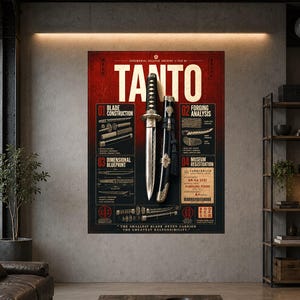 Tanto Blueprint Poster with Technical Japanese Dagger Artwork