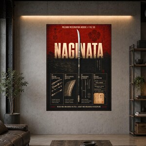 Naginata Blueprint Poster with Technical Japanese Samurai Art