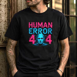 Glitch T-shirt | Mänskligt fel 404-motiv | Cyberpunk-technovibe