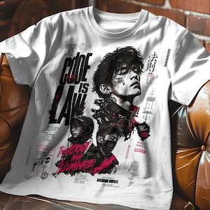 Hacker T-Shirt Herren Techwear Oberteil mit Code Is Law Grafik Print