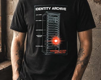 Cyberpunk Mainframe Herren T-Shirt, Techwear Blueprint Outfit, Sysadmin Graphic Apparel, Hacker Männer