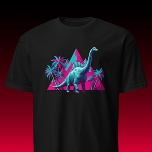Dinosaurio Synthwave | Camiseta unisex | Regalo retro de los 80 y fiesta de dinosaurios