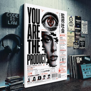 Dystopische surveillanceposter voor je cyberpunk-hackersetup