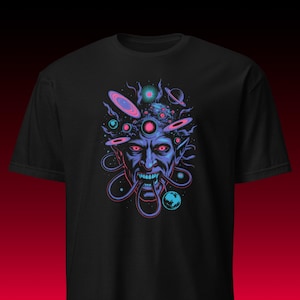 Camiseta psicodélica | Gráfico de demonio de terror cósmico | Festival rave de psytrance