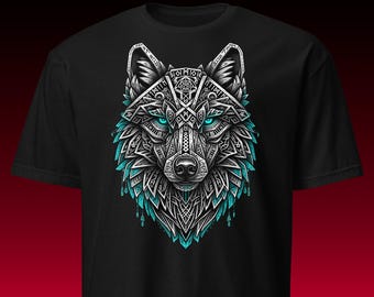 幾何学模様の狼Tシャツ | バイキングルーンモチーフ | スピリチュアルギフト