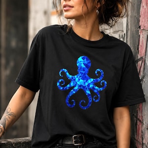 Low Poly Octopus | Geometric Ocean Core | Marine Biology & Scuba Tee
