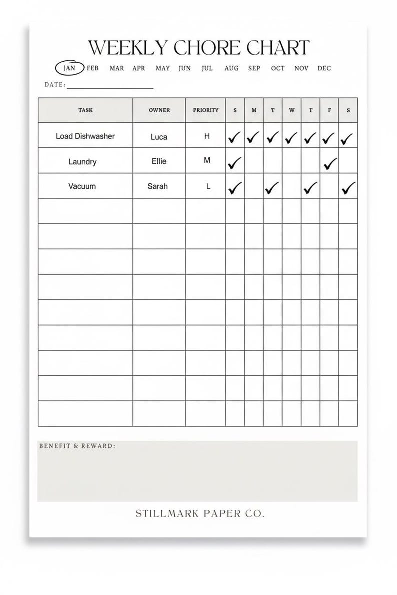 weekly chore chart; planner; stationery; household management; to do list; magnetic notepad