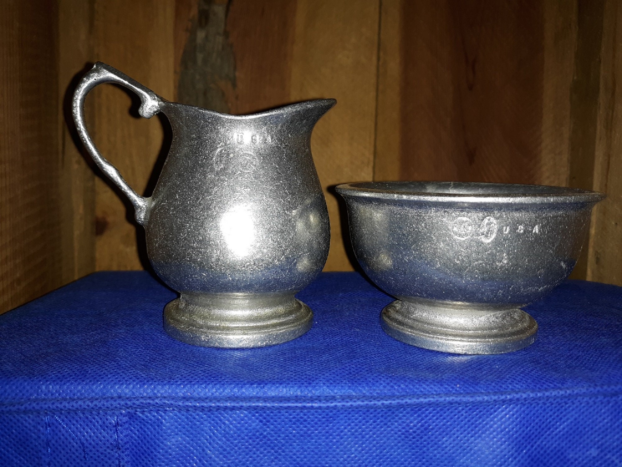 OLD PEWTER Creamer & Sugar Bowl Etsy